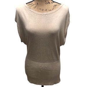 {WHBM} Beige Boatneck Keyhole Back Blouse